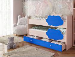 Кровать Соник с ящиком млечный дуб с синим