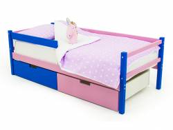 Кровать-тахта Svogen с ящиками и бортиком синий-лаванда