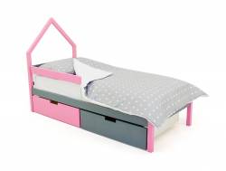 Кровать-домик мини Svogen с ящиками и бортиком лаванда-графит