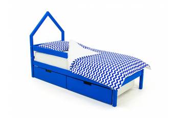 Кровать-домик мини Svogen с ящиками и бортиком синий