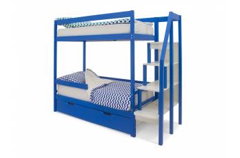 Двухъярусная кровать Svogen с ящиками и бортиком синий