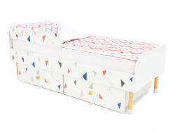 Кровать Stumpa Классика бортиком и ящиками Треугольники розовый, синий