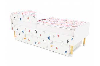 Кровать Stumpa Классика бортиком и ящиками Треугольники розовый, синий