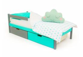 Кровать Svogen classic с ящиками и бортиком графит-мятный