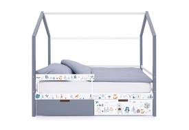 Кровать-домик Svogen с фото с ящиками и бортиком графит/мишки