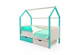 Кровать-домик мягкий Svogen с ящиками и бортиком мятно-белый