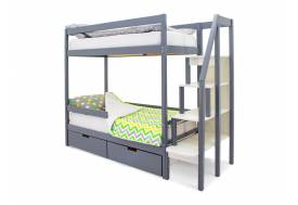 Двухъярусная кровать Svogen с ящиками и бортиком графит