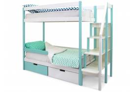 Двухъярусная кровать Svogen с ящиками и бортиком мятно-белый