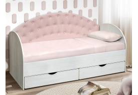 Кровать с продольной мягкой спинкой Софа №10 розовый 800х1600