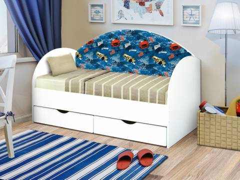 Кровать с продольной мягкой спинкой Софа №11 800х1900 гонщик