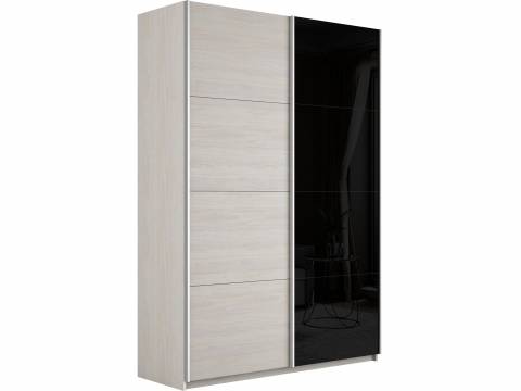 Шкаф-купе Прайм 2-х дверный 1400 ДСП/Стекло Черное Ясень Анкор Светлый