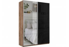 Шкаф-купе Прайм 2-х дверный 1400 Зеркало/Стекло Черное Крафт табачный