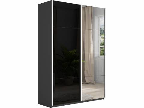 Шкаф-купе Прайм 2-х дверный 1400 Зеркало/Стекло Черное Серый Диамант