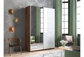 Шкаф-купе Прайм 2-х дверный 1400 Зеркало/Стекло Белое Крафт табачный