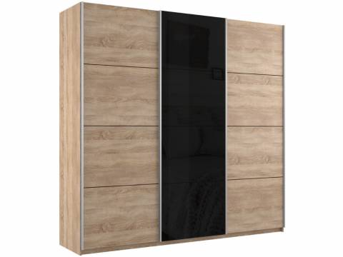 Шкаф-купе Прайм 3-х дверный 2100 ДСП/Стекло Черное/ДСП Сонома