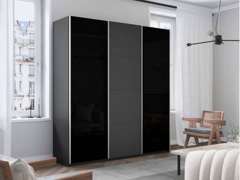 Шкаф-купе Прайм 3-х дверный 1800 два Стекла Черные/ДСП Серый Диамант