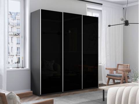 Шкаф-купе Прайм 3-х дверный 1800 три стекла черные Серый Диамант