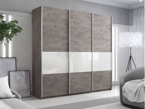 Шкаф-купе Прайм Широкий 3-х дверный ДСП/вставки Стекло Белое Бетон