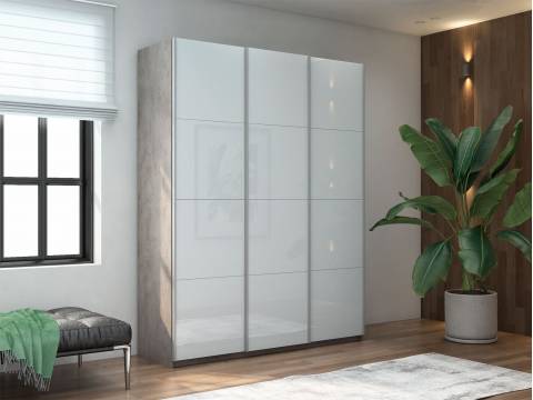 Шкаф-купе Прайм Широкий 3-х дверный три белых стекла Бетон