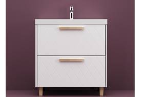Тумба Кристалл 80 напольная 2 ящика ручка дуб, раковина Слим 80 Суфле
