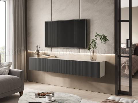 Тумба под ТВ 2000 Оскар Графит Софт, Дуб Крафт Белый