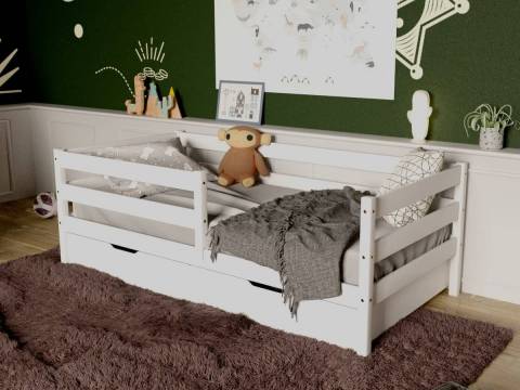 Кровать-софа детская с бортиками белый 80х160 см с ящиками