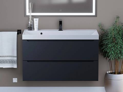 Тумба с раковиной Uperwood Tanos матовая черная 90 см