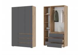 Шкаф с ящиками Хелен 3-х створчатый ШК 06 Дуб крафт золотой-Серый графит