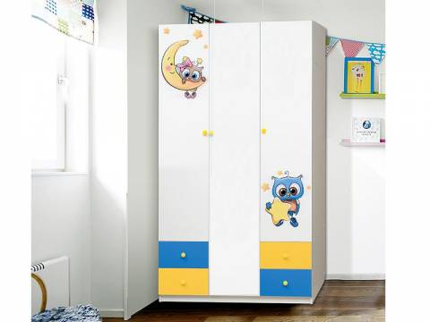 Шкаф трехдверный с ящиками и фотопечатью Совята 3.2